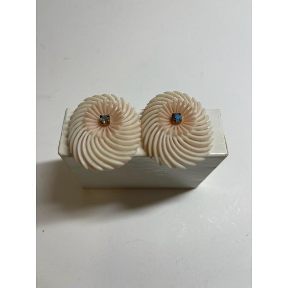 Vintage West Germany 1960s Plastic Pink Swirl Rhinstone clip on earrings - Picture 3 of 5